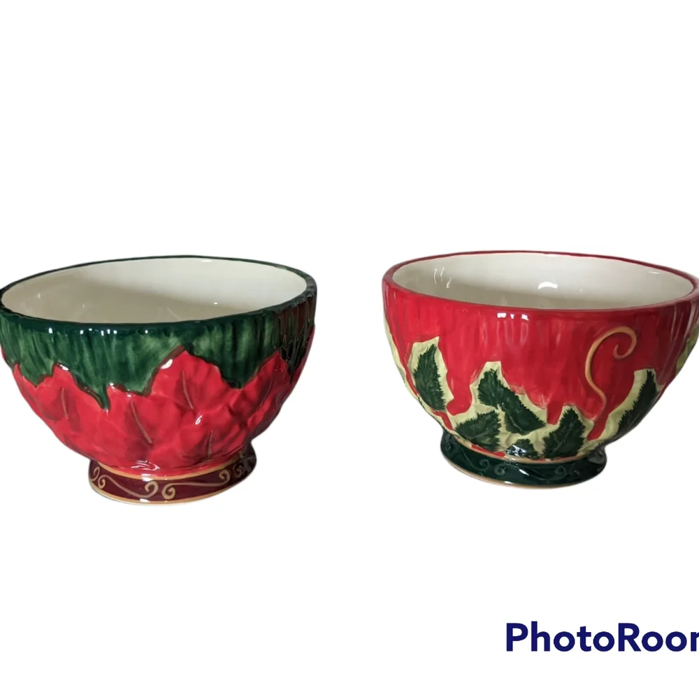Set of 2 Colorful Holiday Bowls or Planters